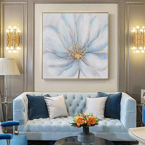 Hand painted White Flowers Abstract Oil Painting Modern Hand-painted Wall Art Living Room Picture Home Decoration Painting