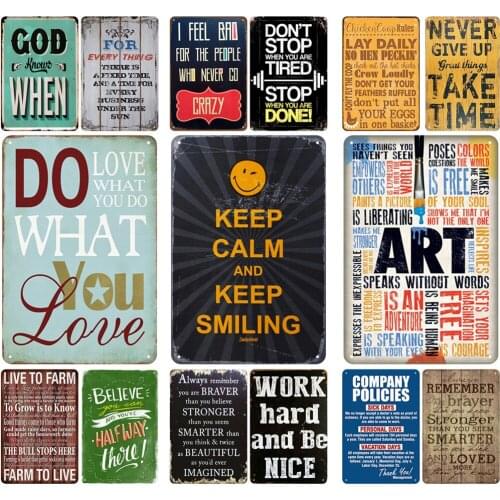 Do What You Love Love What You Do Vintage Motto Signs Metal Keep Calm and Keep Smiling Shabby Chic Home Decoration Kids Gift