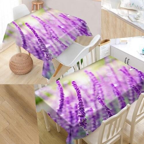 Lavender Flower Custom Table Cloth Oxford Fabric Rectangular Waterproof Oilproof Table Cover Family Party Tablecloth