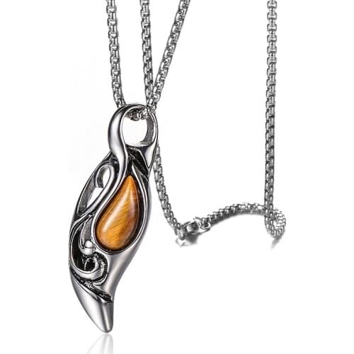 Punk Tiger Eye Stone Setting Titanium Stainless Steel Spike Amulet Pendants Necklace For Men Fashion Jewelry