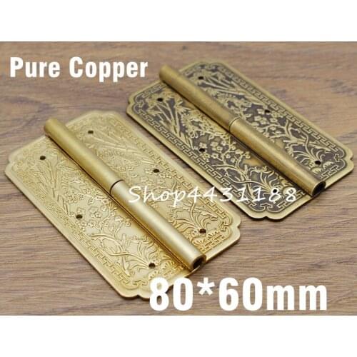 Vintage Pure Brass Hinge 80*60mm Furniture Hardware DIY Box Metal Cabinet Door Hinges Wholesale 2Colors