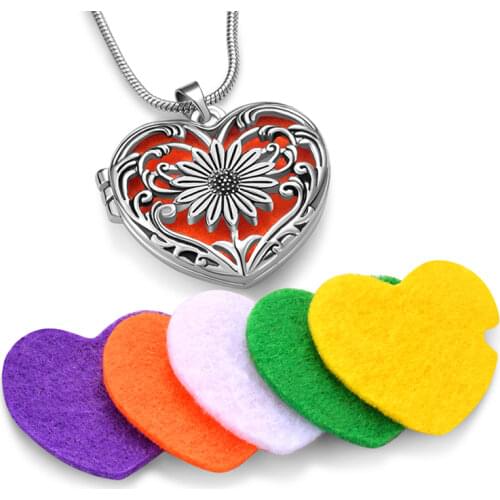 Sun flower Perfume Essential Oil Diffuser Vintage Open Locket Necklace Aroma Diffuser Necklace Aromatherapy Jewelry Pendant Gift