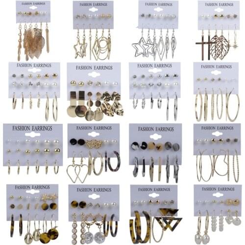 2020 Vintage Pearl Twist Big Circle Earrings Set for Women Fashion Geometric Imitation Pearl Crystal Earrings Jewelry