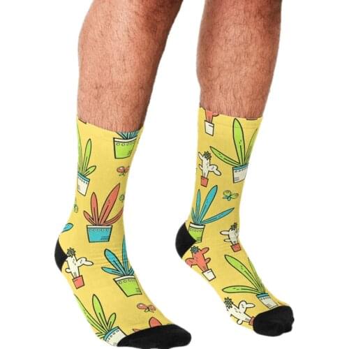 Funny Mens socks Line Succulent and grass Pattern Printed hip hop Men Happy Socks cute boys street style Crazy Socks for men
