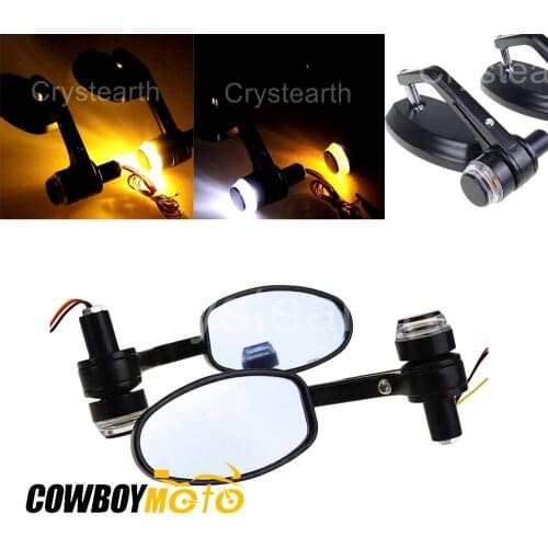 7/8" 22mm Motorcycle Handle Bar End Mirrors Rear View Side Mirror w/Turn Signal For Honda Yamaha Suzuki Harley Cafe Racer Bobber