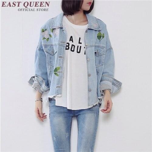 2018 new arrival denim clothing women casual floral embroidered jacket streetwear coat long sleeve casual ladies outwear KK377 Q