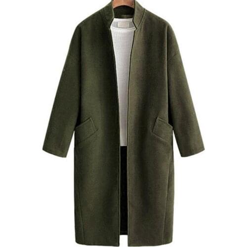 Female Windbreaker Outerwear Long Wool Jacket 2021 Fall Winter Women Simple Classic Stand Collar Open Stitch Oversized Wool Coat