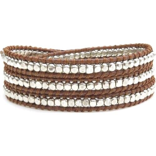 Geometric Copper Beads Wrap Bracelets for Women Handmade Braided Vegan Wax Boho Bracelet Punk Jewelry Gift Vacuum Plated Metal