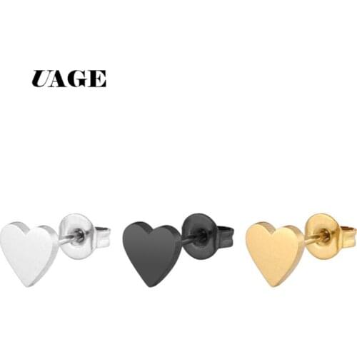 UAGE Cute Gold Heart Stud Earrings for Women Children Sister Bridesmaid Gift Stainless Steel Earings Fashion Jewelry