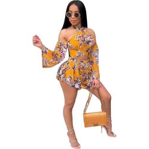 Adogirl Women Sexy Floral Print Off Shoulder Jumpsuit Cut Out Long Sleeve Playsuit 2020 Summer Street Club Party Beach Outfits