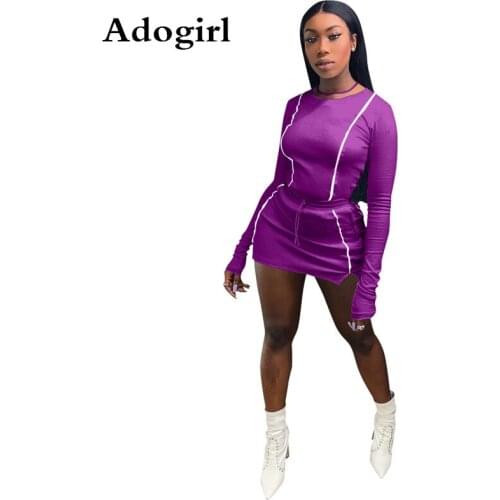 2020 New Patchwork Tracksuit Woman Sportswear Long Sleeve Tops+ Mini Skirt Matching Set Two Piece Suit Sexy Skinny Outfits