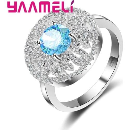 925 Sterling Silver Ring Big Round Design Turkish Bijouterie Women Jewerly Decorations With Stones For Bridesmaids