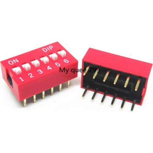 100Pcs Slide Type Switch Module 6-Bit 2.54mm 6 Position Way DIP Red Pitch