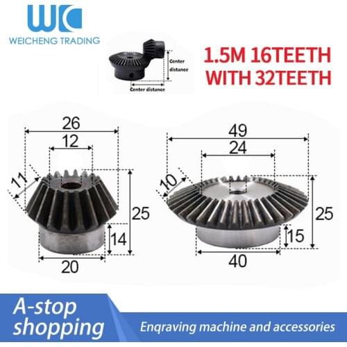 2pcs 1:2 Bevel Gear 1.5 Modulus 16 Teeth hole 8mm+ 32 teeth Hole 10mm 90 Degree Drive Commutation Steel Gears