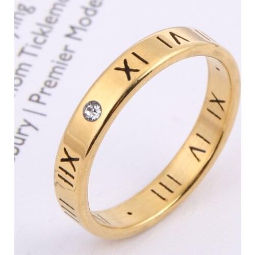 2020 Roman Number Stainless Steel Crystal Ring With Stone For Woman Girl For Men Couple Ring Wedding Ring