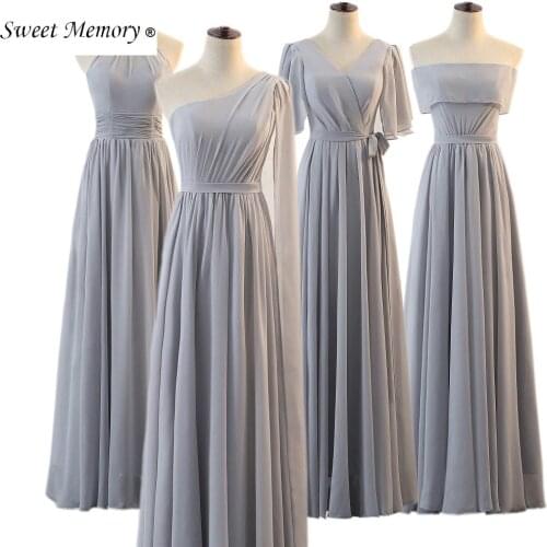 2021 Custom Made Halter Chiffon Gray Bridesmaid Dresses Bride Guests Grey Gown Floor Length Wedding Party Dress Robe Mariage