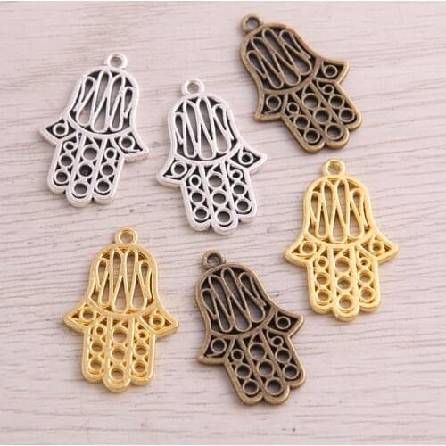 30pcs Charms hamsa palm fatima hand protection 28X18mm Antique Pendants Making DIY Handmade Tibetan Finding Jewelry