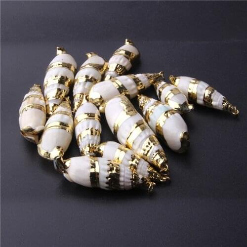4Pcs 15.2*48.9mm Conch Natural Sea Shells Charm Gold Plated Loose Shell White Sea Shells Crafts DIY Necklace for Jewelry Making