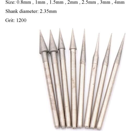 5/10/20PCS 0.8-4mm Cone Diamond Burr Drill Bit Grinding Engraving 1200 Grit Glass Jade