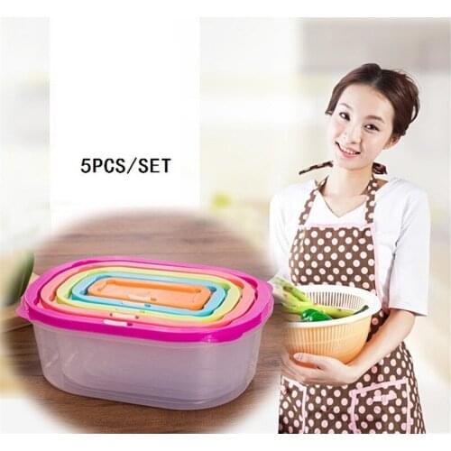 5Pcs/Set Multifunction Transparent Sealed Microwavable Crisper Set Food Storage Box Kitchen Containers LZ0482