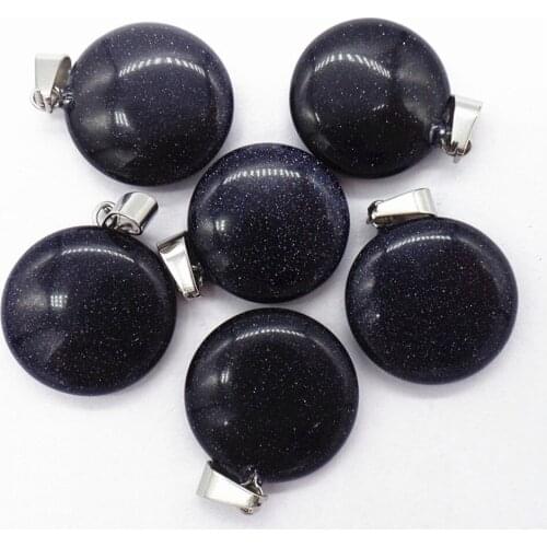 50Pcs 20x6mm Wholesale Blue Sand Stone Round Pendant Bead DIY Earrings Handmade Jewelry Accessories S647