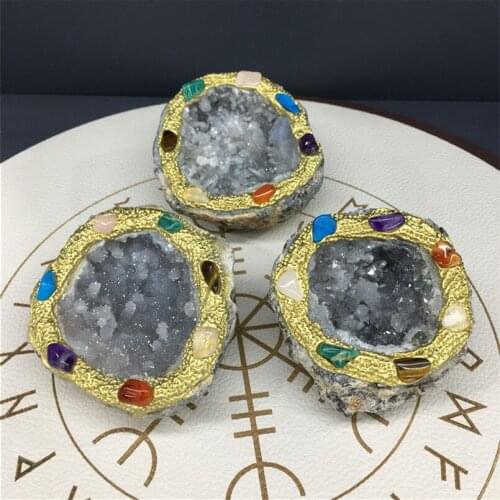 60-90mm Natural Agate Geode Cluster Crystal Stones Mineral Cave Jewelry Box Healing Reiki Decoration Gift