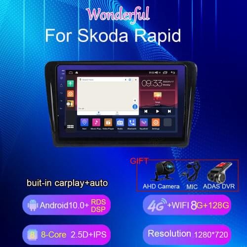 8cores 6+128 Android 10.0 GPS DSP Multimedia Player With Fan for skoda rapid Car radio 5G WIFI DSP FM AM Bluetooth Carplay