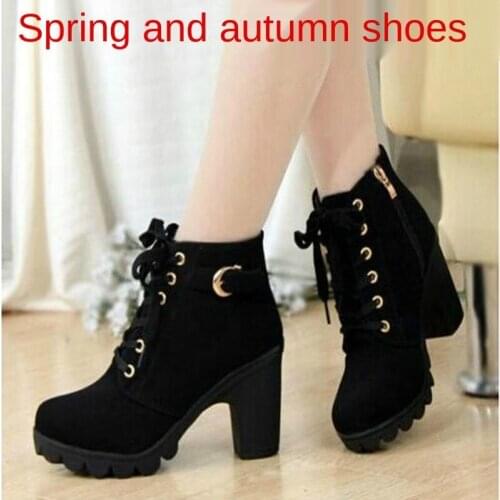 Boots Women Shoes High Heels Womens Chunky Heel Female Students Autumn and Winter Fleece-Lined Cotton Short Boots Womens Shoes