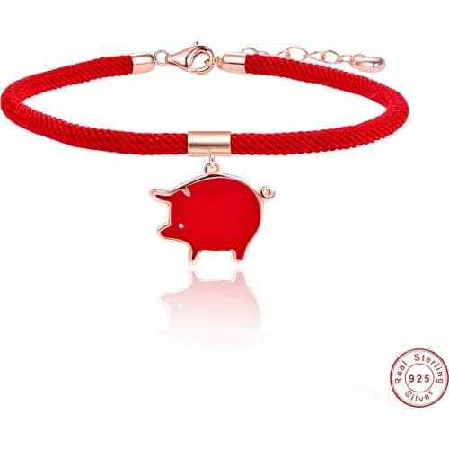 New Red Dripping Pig Red String Bracelet Platinum Plated 925 Silver Bracelets for Women Wedding Party Jewelry