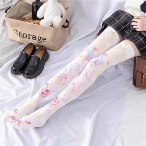 Spring Summer Ladies Thin Stockings Over The Knee Thin Leg Knee-High Socks Cute Cartoon Sweet Female Student Cosplay Stockings