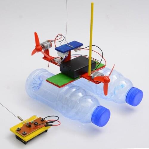 DIY Popular Science Wooden Remote Control Boat Childrens Science Physics Experiment Educational Toy Gift Wind Turbine Model
