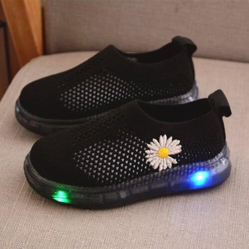 Childrens Air Mesh LED Light Sports Shoes Summer Breathable Boys Girls Luminous Daisy Flower Sneakers Kids Toddler Baby XZ19094