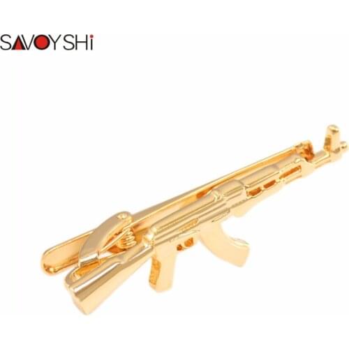SAVOYSHI Brand Novelty Gold-color AK-47 Gun Tie Clips for Gentleman Necktie Clamp Clasp Men Tie Accessories Fashion Gift Jewelry