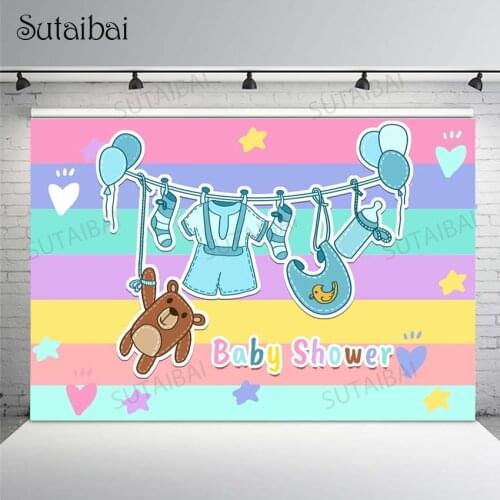 Baby Shower Color Striped Cartoon Bear Balloon Hanger Backdrop Customized Birthday Portrait Photographic Background Photo Studio