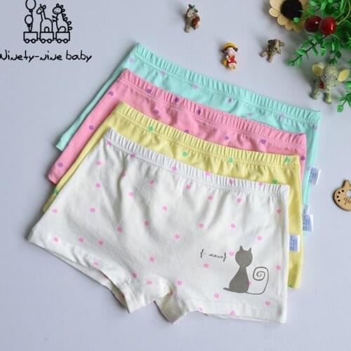 Cotton Boxer Briefs Girls Comfortable & Breathable Underwear Cute Cat Printing Underpants for Children Kids Baby Panties 12pcs