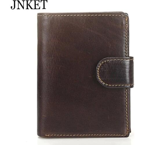 JNKET Retro Genuine Cow Leather Wallet Men Vertical Clutch Wallet Coins Purse Card Holder Notecase Multifunctional
