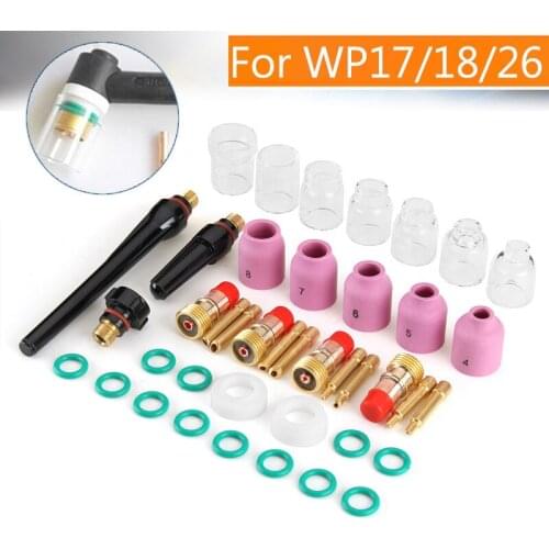 41Pcs/set TIG Welding Torch Nozzle Ring Cover Gas Lens Glass Cup Kit For WP17/18/26 Welding Accessories Tool Kit Set