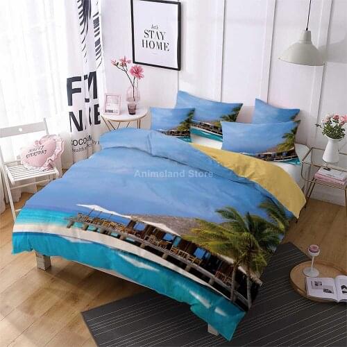 Scenery Sea Beach Bedding Set Coconut Ttree Modern Luxury Duvet Cover Sets Comforter Bed Linen Queen King Single Size Dropship