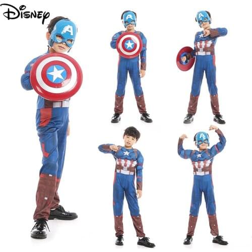Captain American Muscle Costumes With Shield Gloves Cosplay Clothes Set Super Hero Halloween Decorate Toys For Childrens Gift