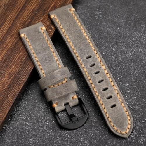Gray Leather Strap Suitable For Military Watch Mountaineering Watch 20 21 22 23 24MM First Layer Leather Watchband