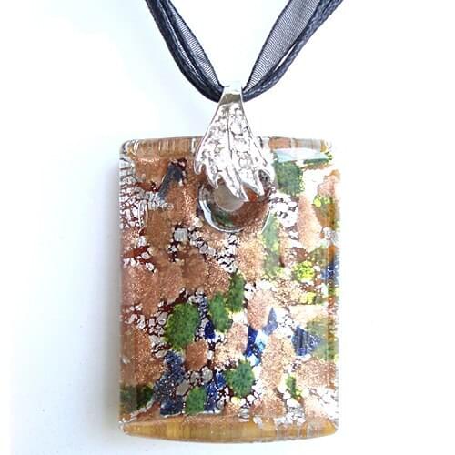 RED SNAKE Murano Glass Silver color / Green /Golden Spots Multi Color Rectangular Pendant Necklaces