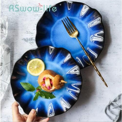 Creative Ceramic Plate Dish Lotus Leaf Shape Retro Household Tableware Dishes And Plates Sets Restaurant Supplies