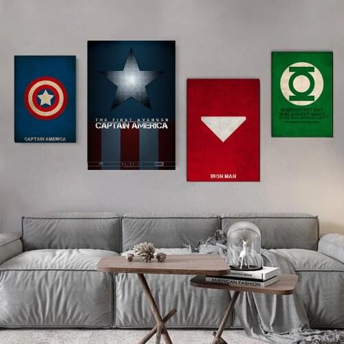 Minimalist Vintage Marvel Superhero Logo Canvas Painting Posters and Prints Mural Avenger Wall Art Picture Cuadros Room Decor