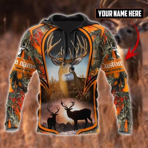 Customize name Deer Hunting 3D Printed Fashion Mens Autumn Hoodie Sweatshirt Unisex Streetwear Casual Zip Jacket Pullover KJ553