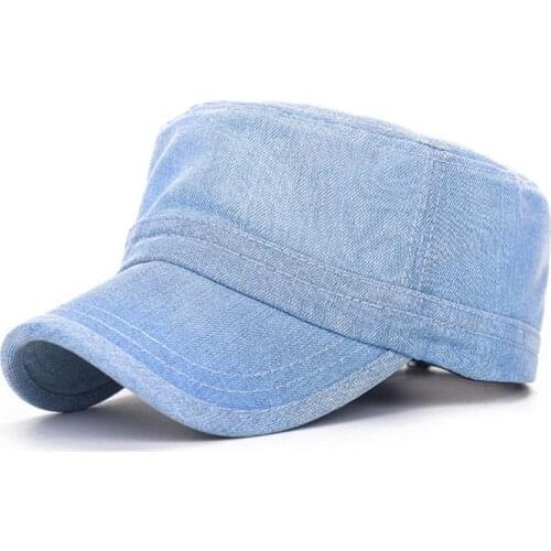 New Unisex Denim Dad Military Hat Classic Vintage Flat Top Denim Caps Solid Color Snapback Caps