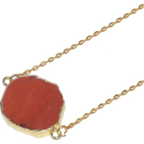New Style Gold Bezel Irregular Bloodstone charm pendant necklace 2019 Red 2 loops rough natural slice stone chain necklace women