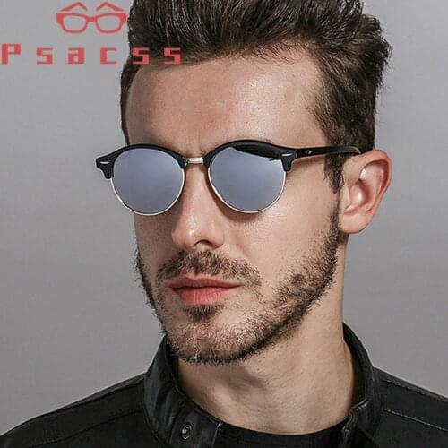 Psacss NEW Oval Polarized Sunglasses Men Driving Sun Glasses Male Top Quality Retro Rivet Sunglass Lunette De Soleil Homme UV400
