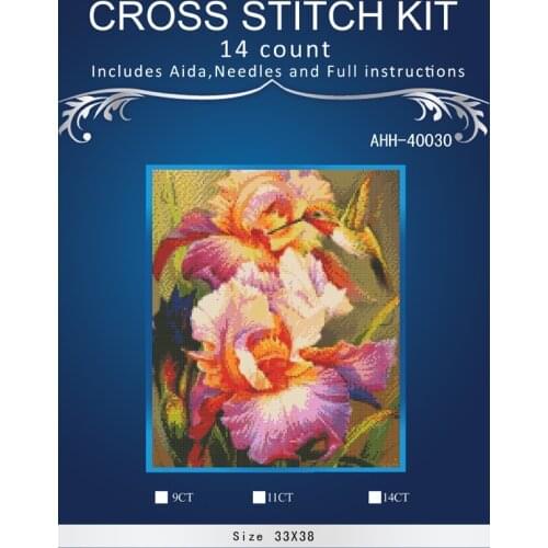 ONEROOM Embroidery Counted Cross Stitch Kits Needlework - Crafts 14 ct DMC color DIY Arts Handmade Iris and Hummingbird 1