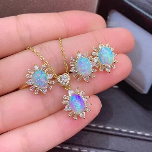 Opal Set Natural Opal jewelry set Natural Real Opal 925 sterling silver 1pc pendant,1pc ring,2pcs Earring