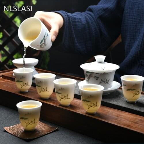 10 pcs/set Chinese ceramic Tea set Exquisite porcelain filter teapot gaiwan Handmade kettle teacups Household Teaware Drinkware